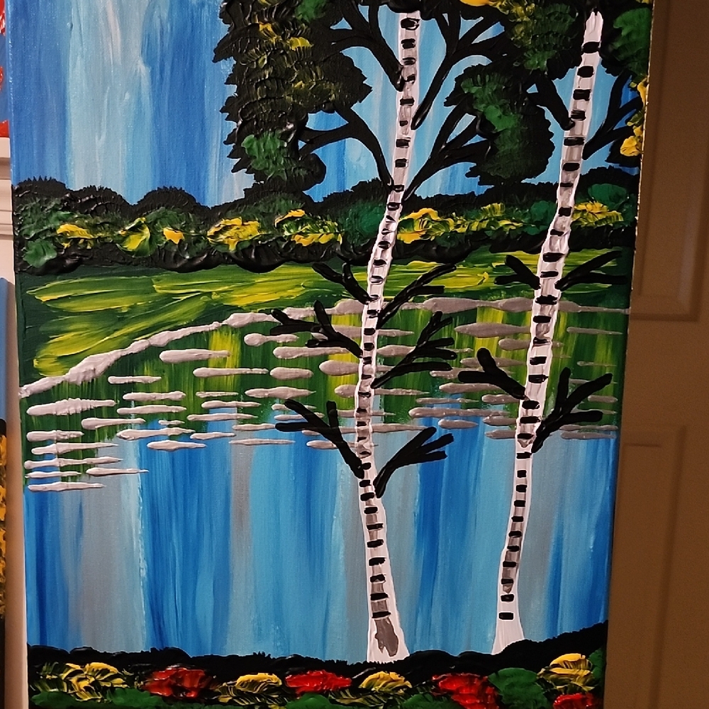 Serene Landscape Canvas Art with Birch Trees